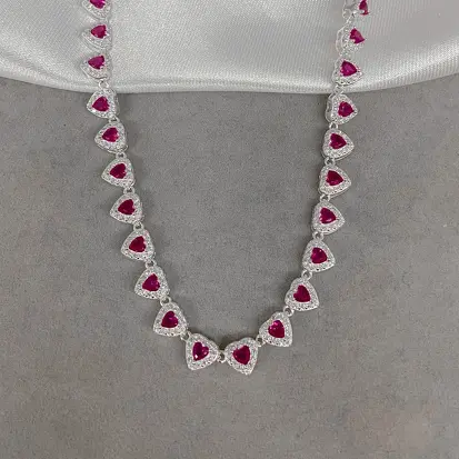 GARGANTILHA RIVIERA CORAÇÃO ZIRCÔNIA ROSA